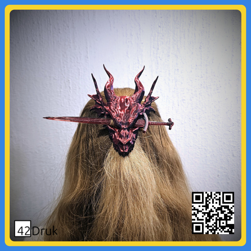 Заколка для волосся "Дракон і меч" 3D-друк | 42Druk