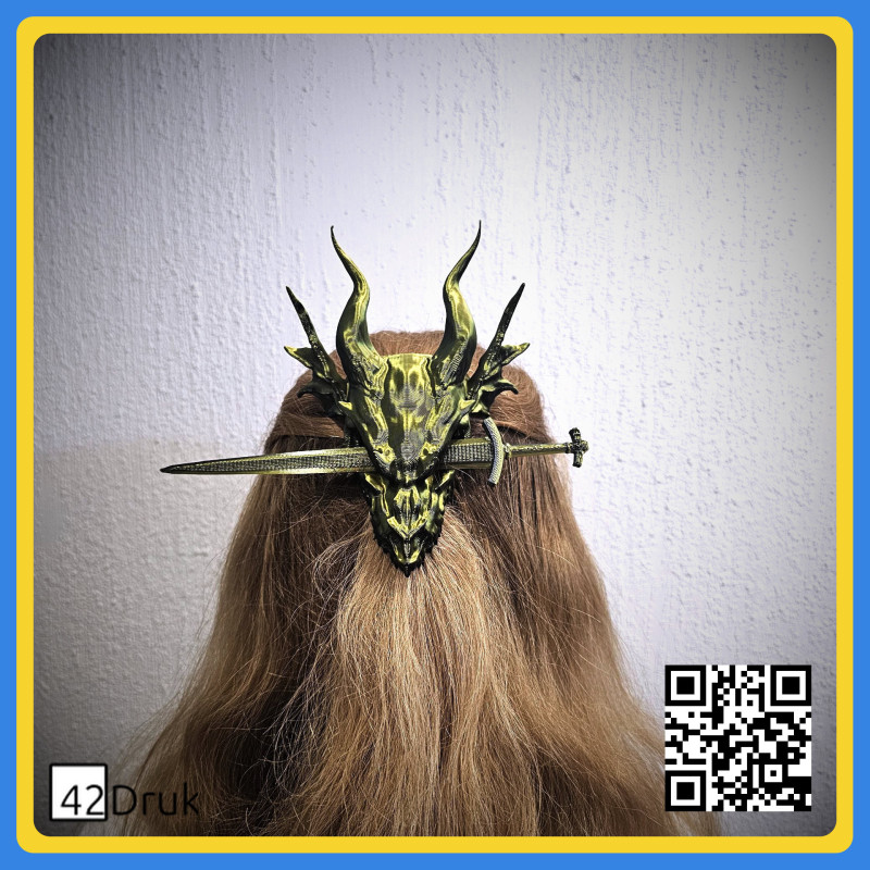 Заколка для волосся "Дракон і меч" 3D-друк | 42Druk