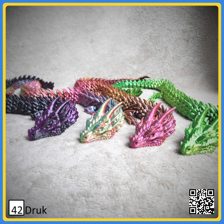 Гнучкий 3D-дракон, PLA, ~60 см, без фарбування | 42Druk